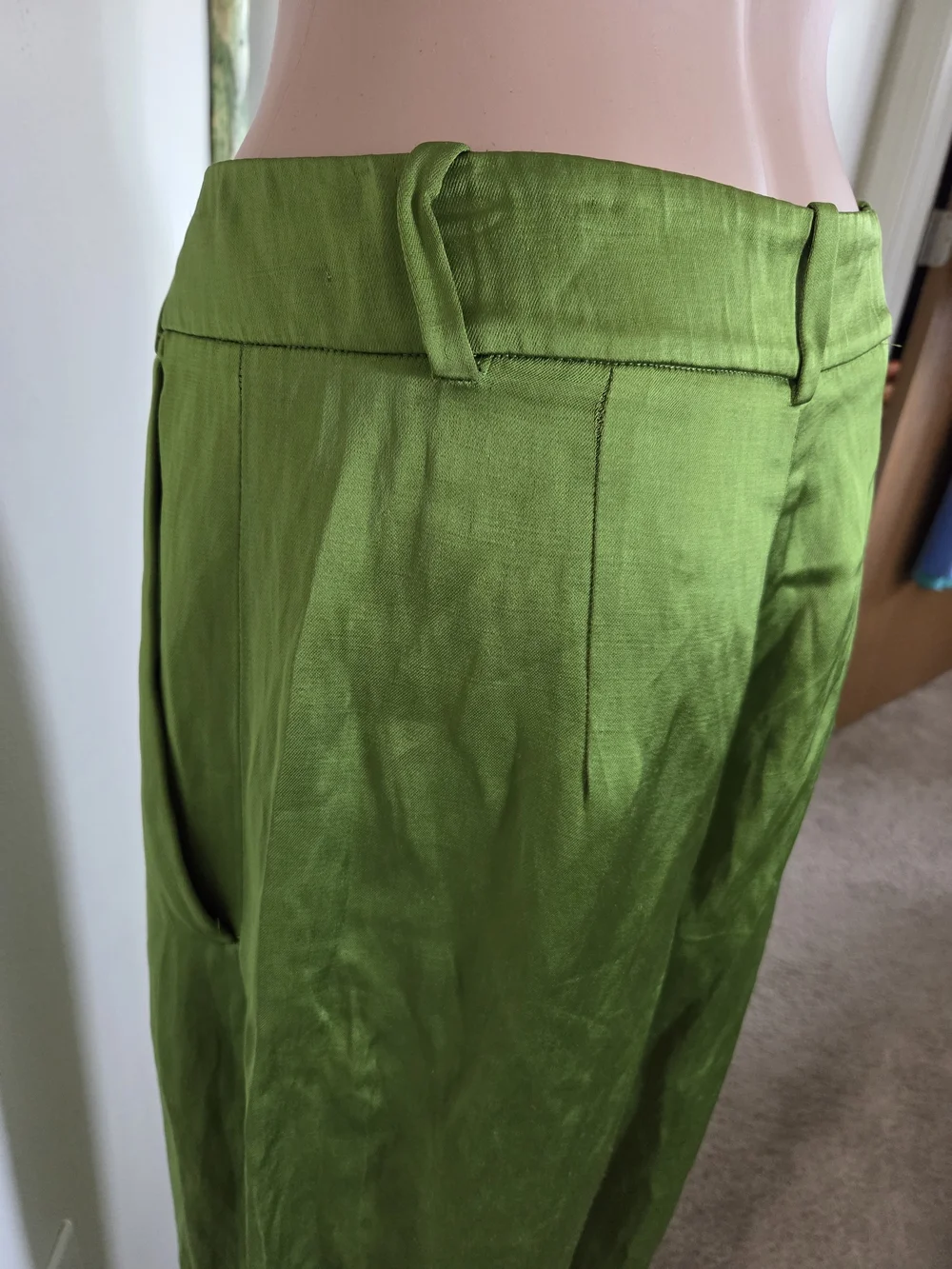 Zara Womens Lime Green Linen Wide-Leg Pants Size